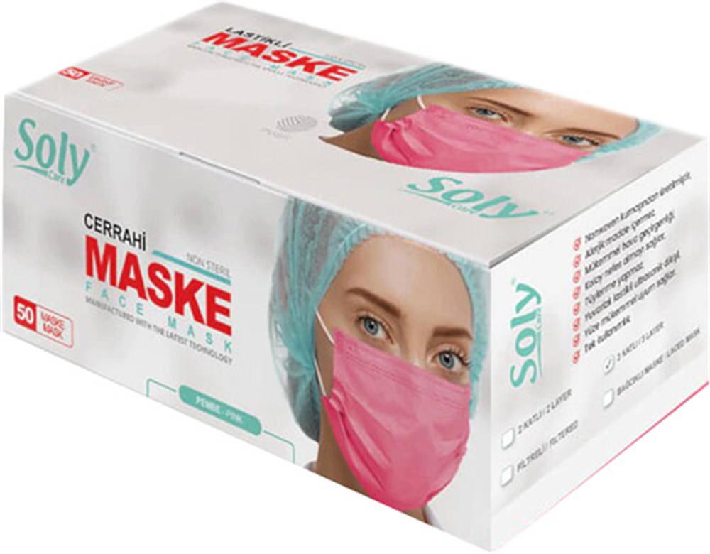 Soly Cerrahi Maske Paket Pembe 50'li