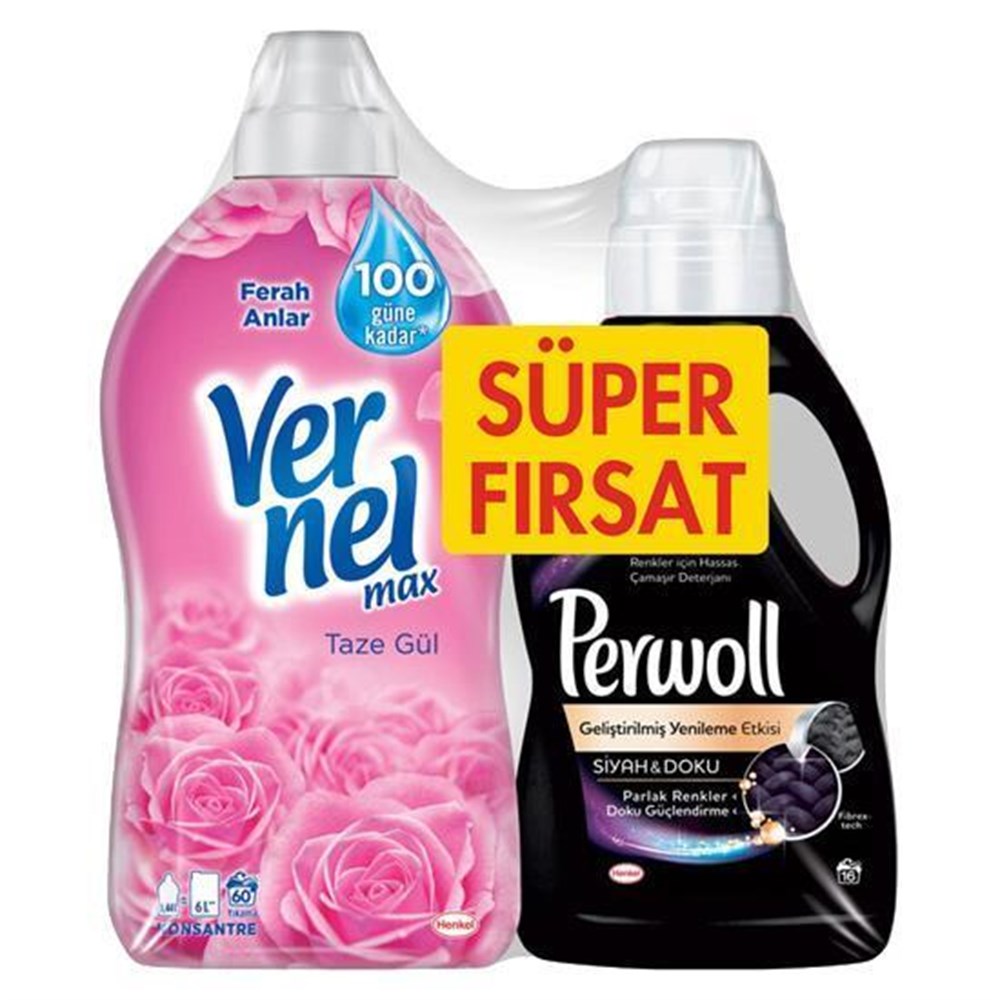 Vernel Max Taze Gül 1440 ml + Perwoll Siyah 1 lt Çamaşır Deterjanı