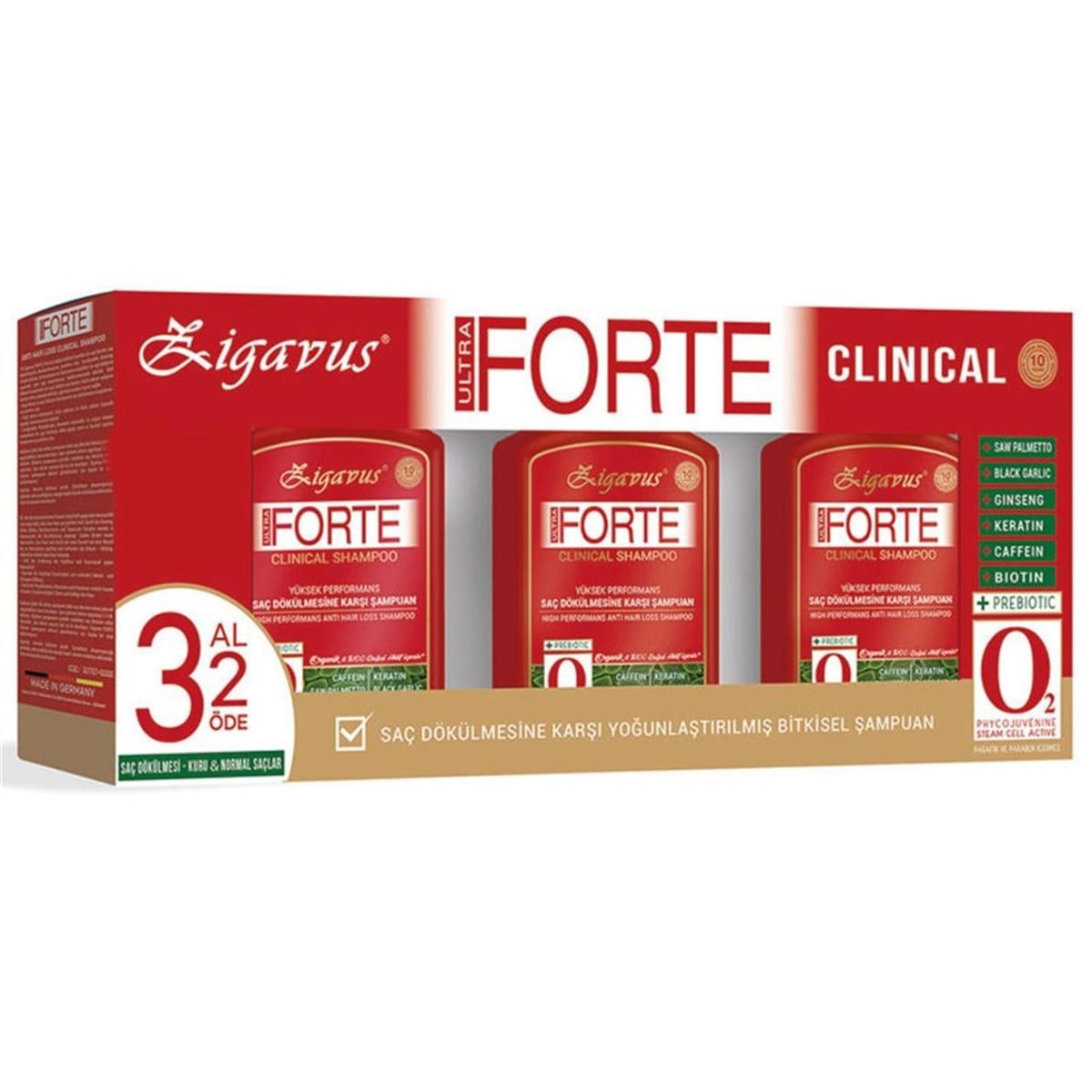 Zigavus Forte Ultra Clinical Dökülme Önleyici Şampuan Kuru ve Normal Saçlar için 3 Al 2