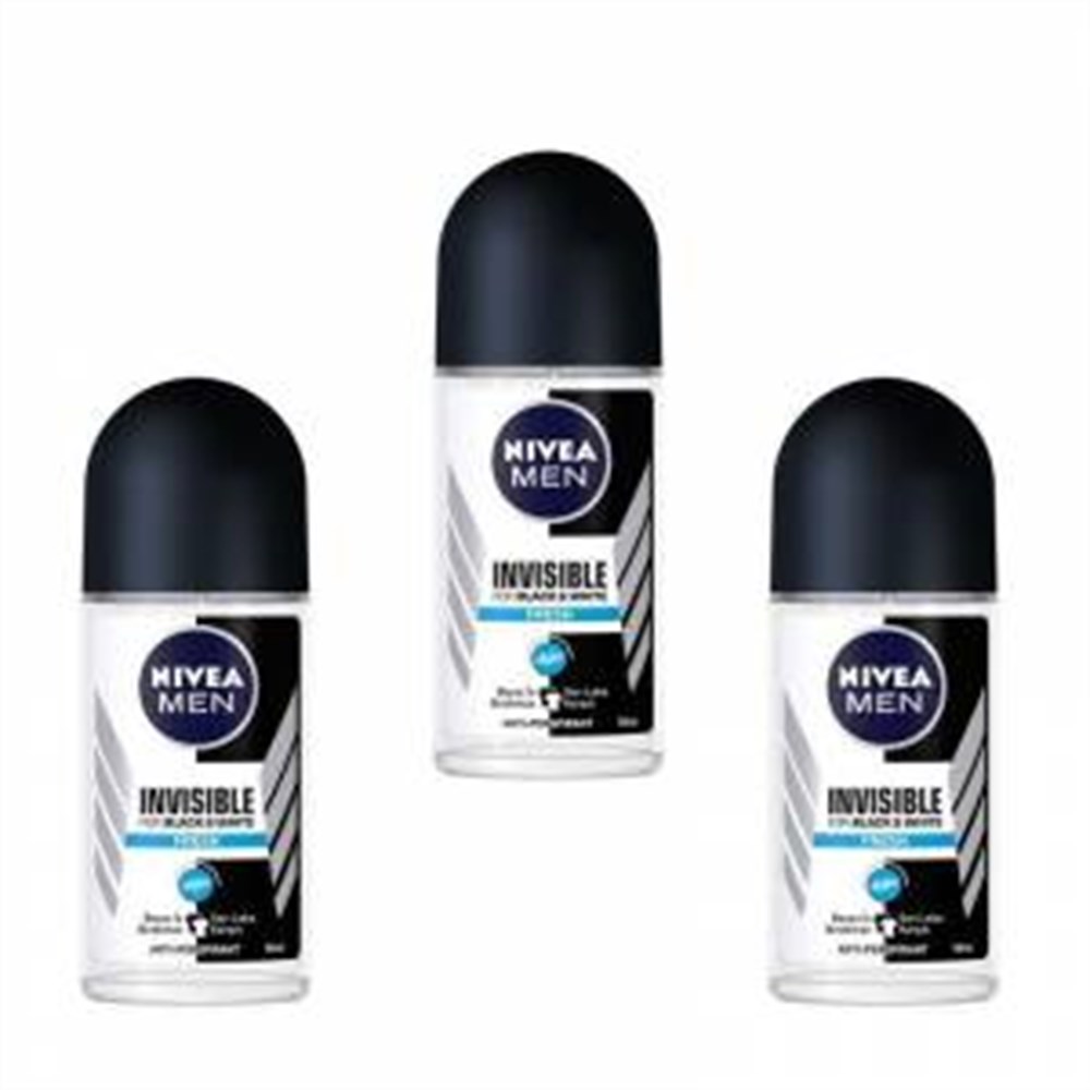 3 Adet Nivea Roll-On Deodorant 50 Ml İnvısıble Black & Whıte Fresh l Erkek