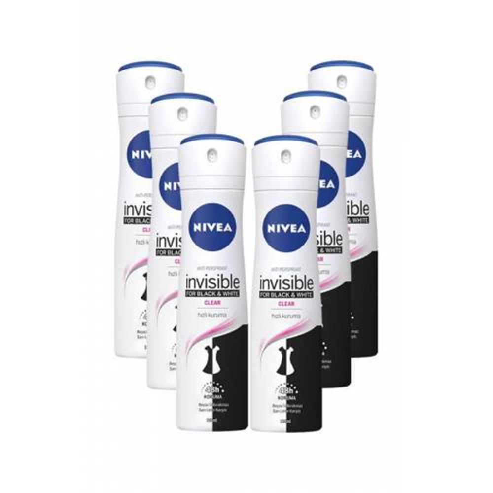 6 Adet Nivea Deo 150 Ml Black & White Clear Kadın