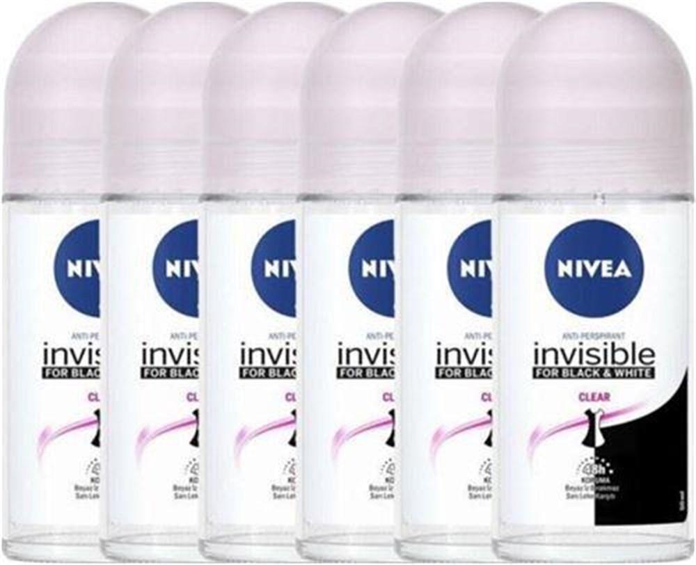 6 Adet Nivea Roll-On 50 Ml İnvisible Black & Whıte Clear  Kadın