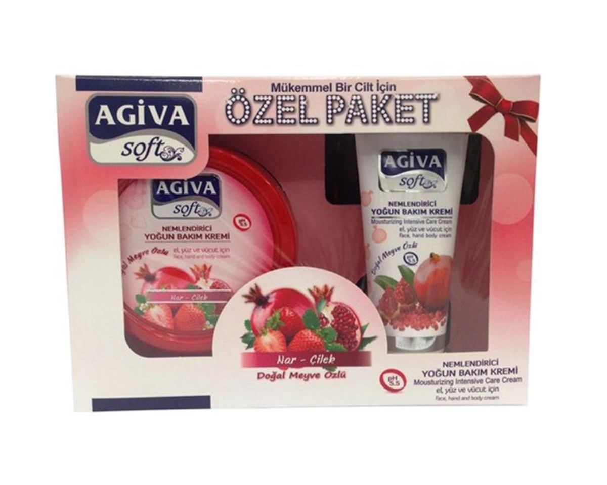 Agiva Soft Nar Çilek Özlü El ve Yüz Kremi 300 Ml + 75 Ml Tüp Krem
