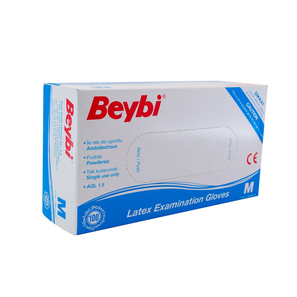 Beybi Muayene Eldiveni Lateks Pudralı 100 Adet Beyaz - Medium