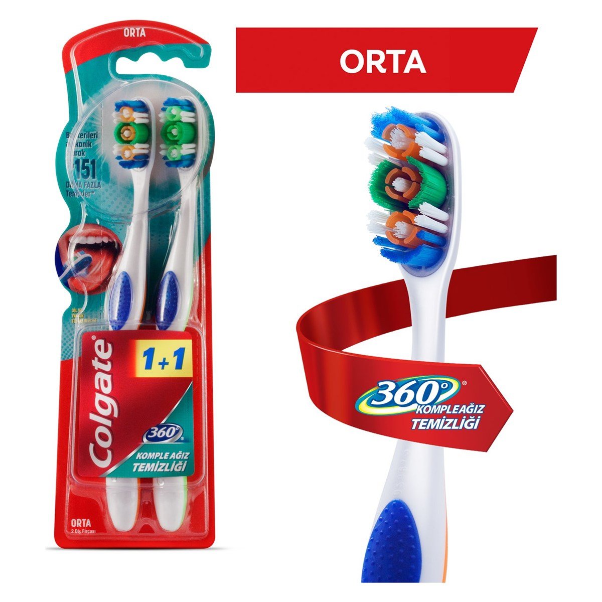 Colgate Diş Fırçası 360° Komple Ağız Temizliği Orta 1+1