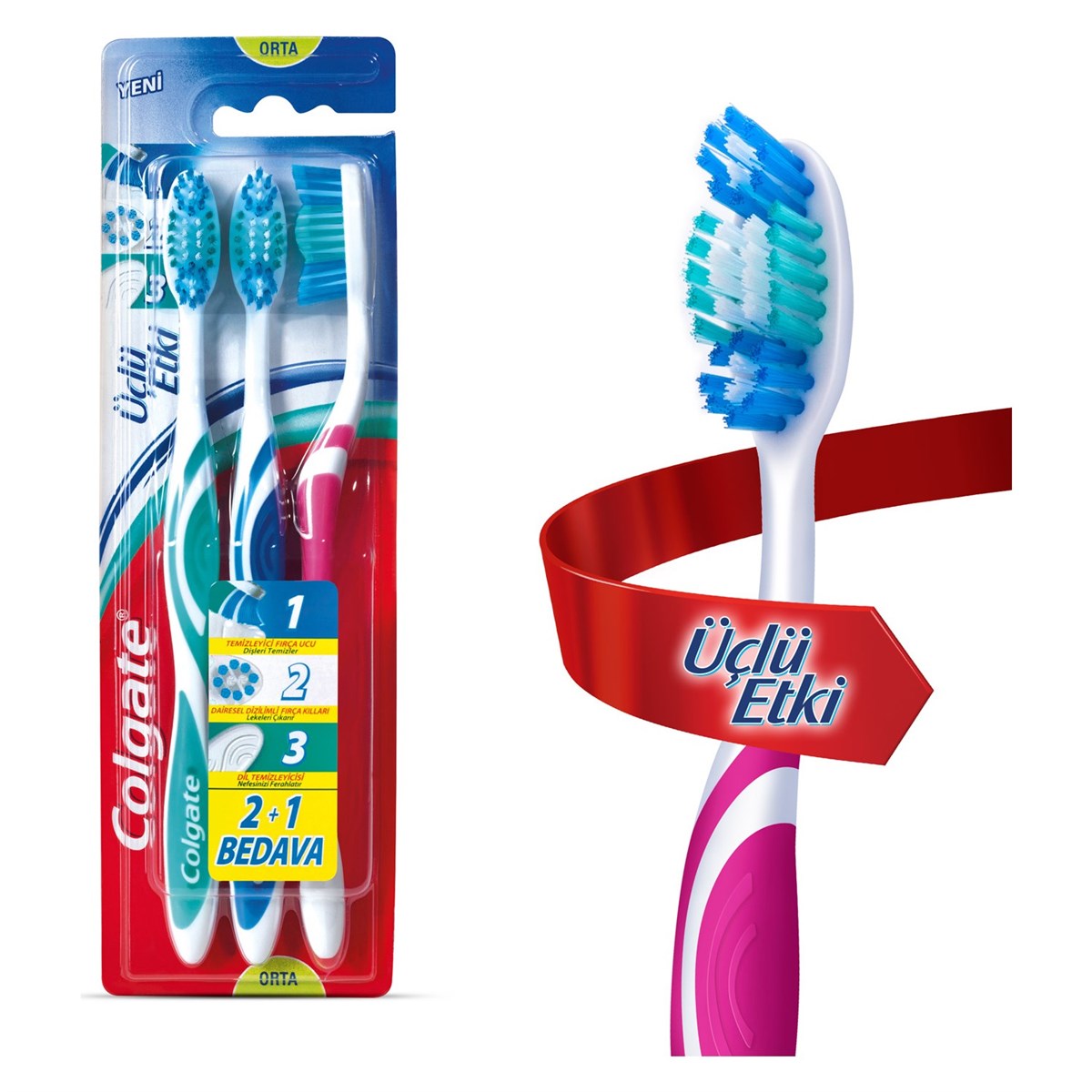 Colgate Diş Fırçası Üçlü Etki Orta 2+1