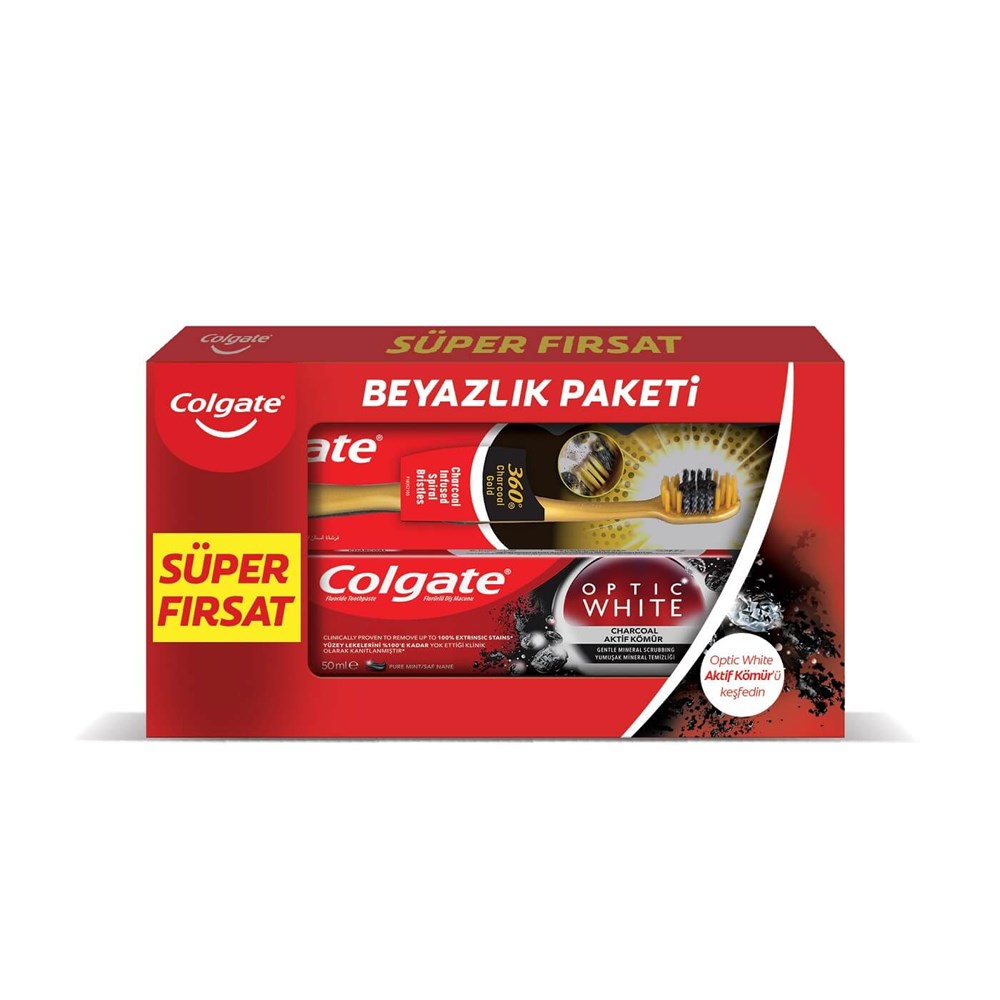 Colgate Diş Macunu 75ML Optik Beyaz Kömür+Fırça360 Gold