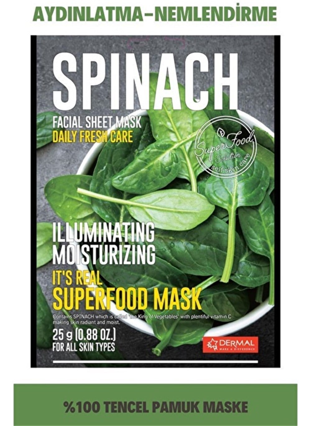 Dermal It's Real Super Yüz Maskesi Ispanak 25Gr