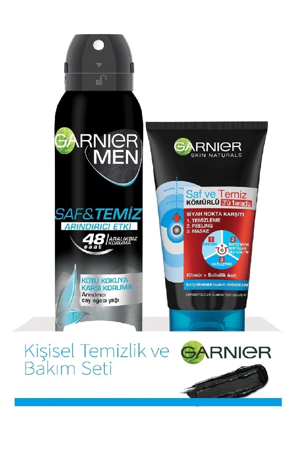 Garnier Men Saf & Temiz Arındırıcı Etki Deodorant 150 Ml + 3 In 1 Saf Temiz Kömürlü Maske 50 Ml