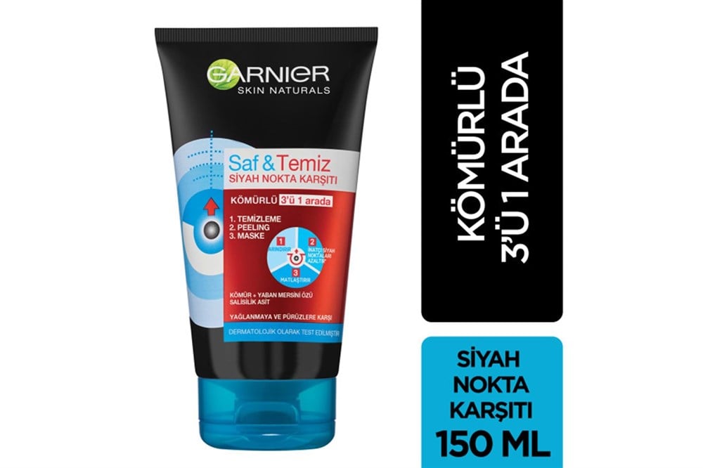 Garnier Saf & Temiz Siyah Nokta Karşıtı Kömürlü 3 ü 1 Arada 150 Ml