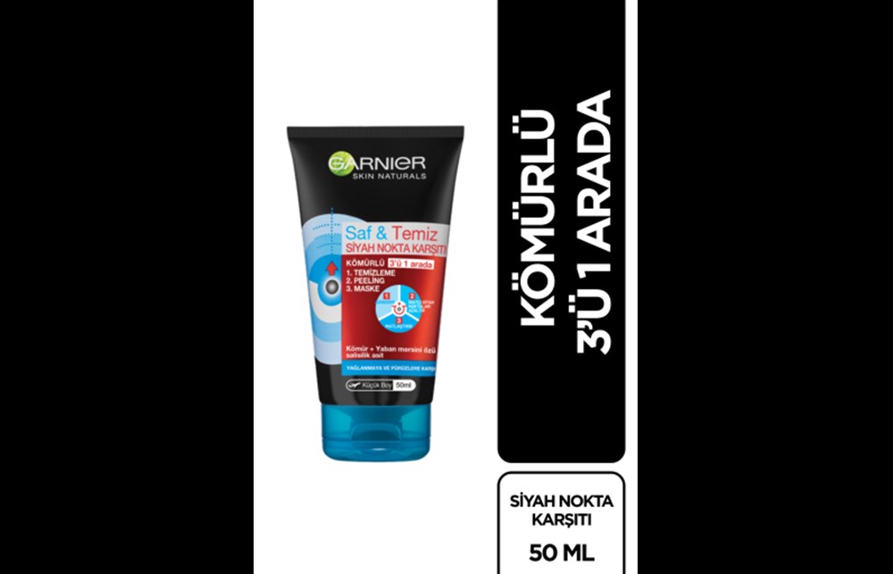 Garnier Saf & Temiz Siyah Nokta Karşıtı Kömürlü 3 ü 1 Arada 50 Ml