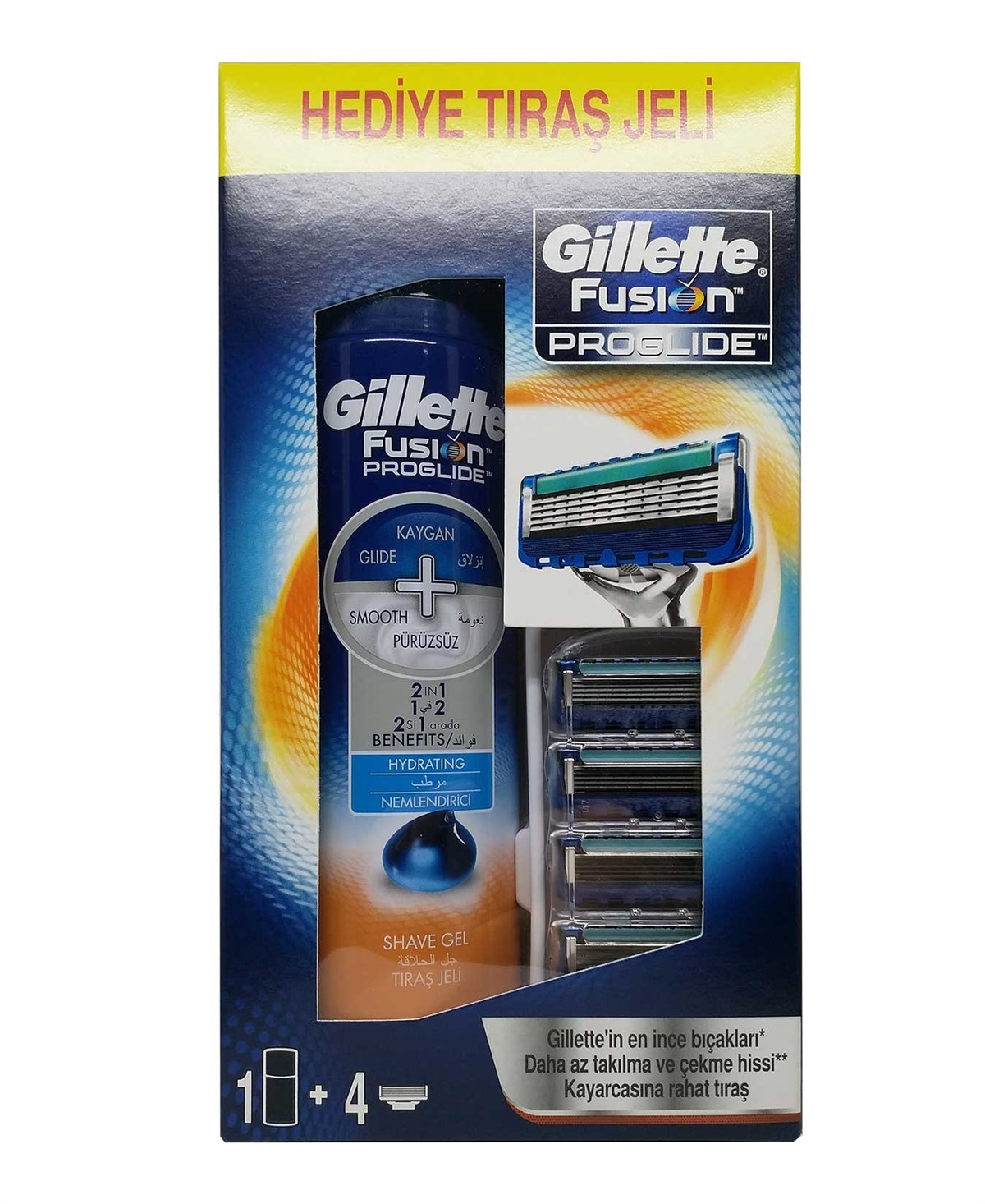GILLETTE SET FUSION PROGLIDE YEDEK BASLIK 4LU + 200 ML TRAS JELI