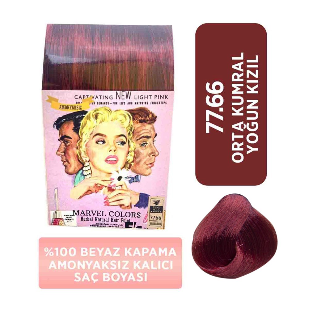 Marvel Saç Boyası Amonyaksız Naturel Hair  77.66 Orta Kumral Yoğun Kızıl