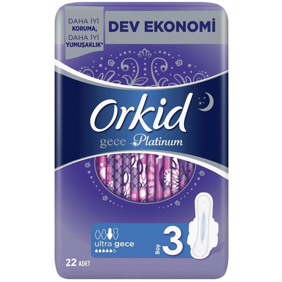 Orkid Platinum Hijyenik Ped gece Dev Ekonomi Paketi 22 Ped