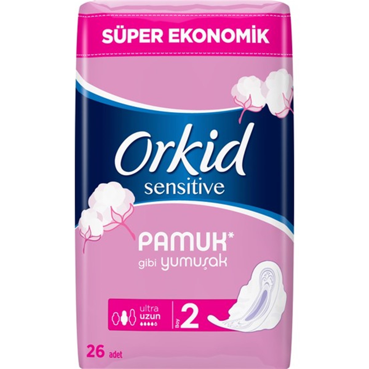 Orkid Sensitive Hijyenik Ped Uzun Süper Ekonomik Paket 26'lı