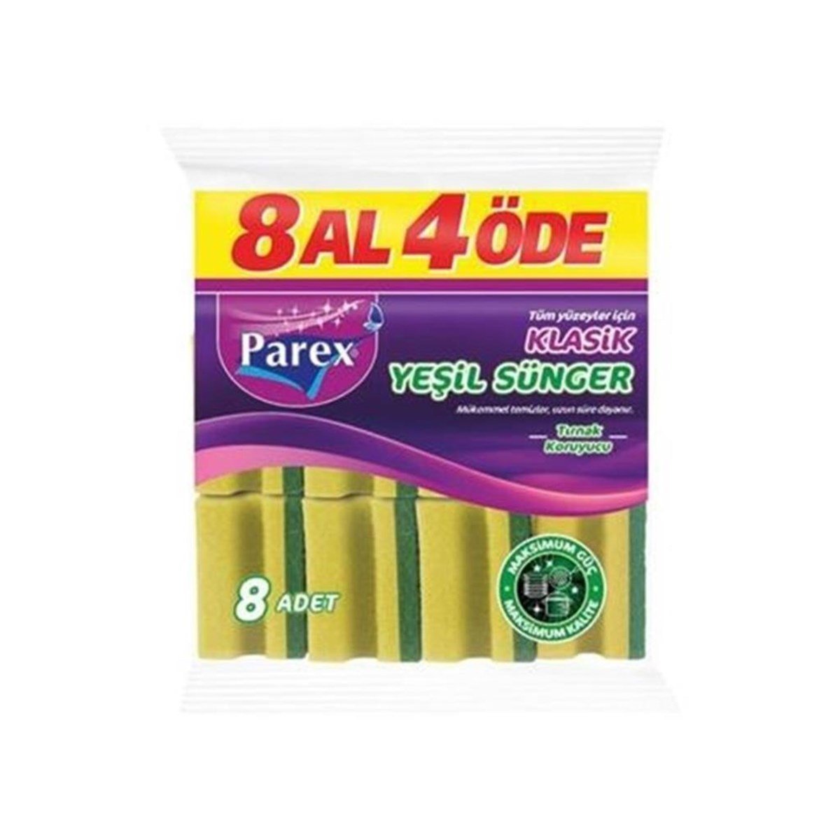 Parex Klasik Yeşil Sünger Oluklu 8'li