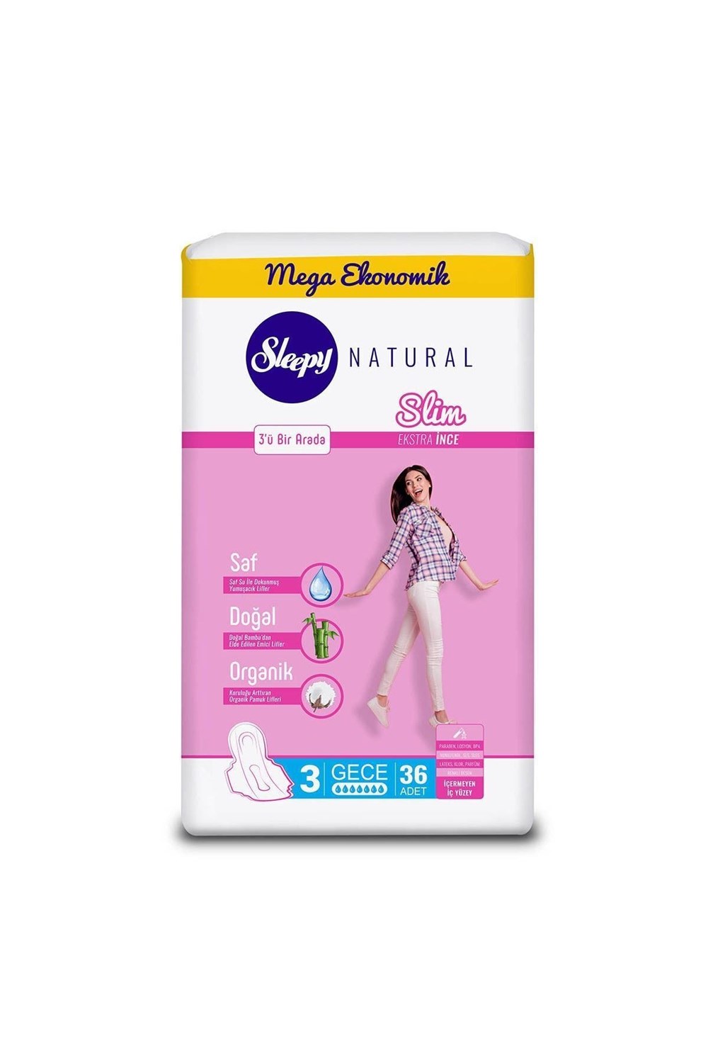 Sleepy Natural Hijyen Ped Mega Slim Gece 36 Lı