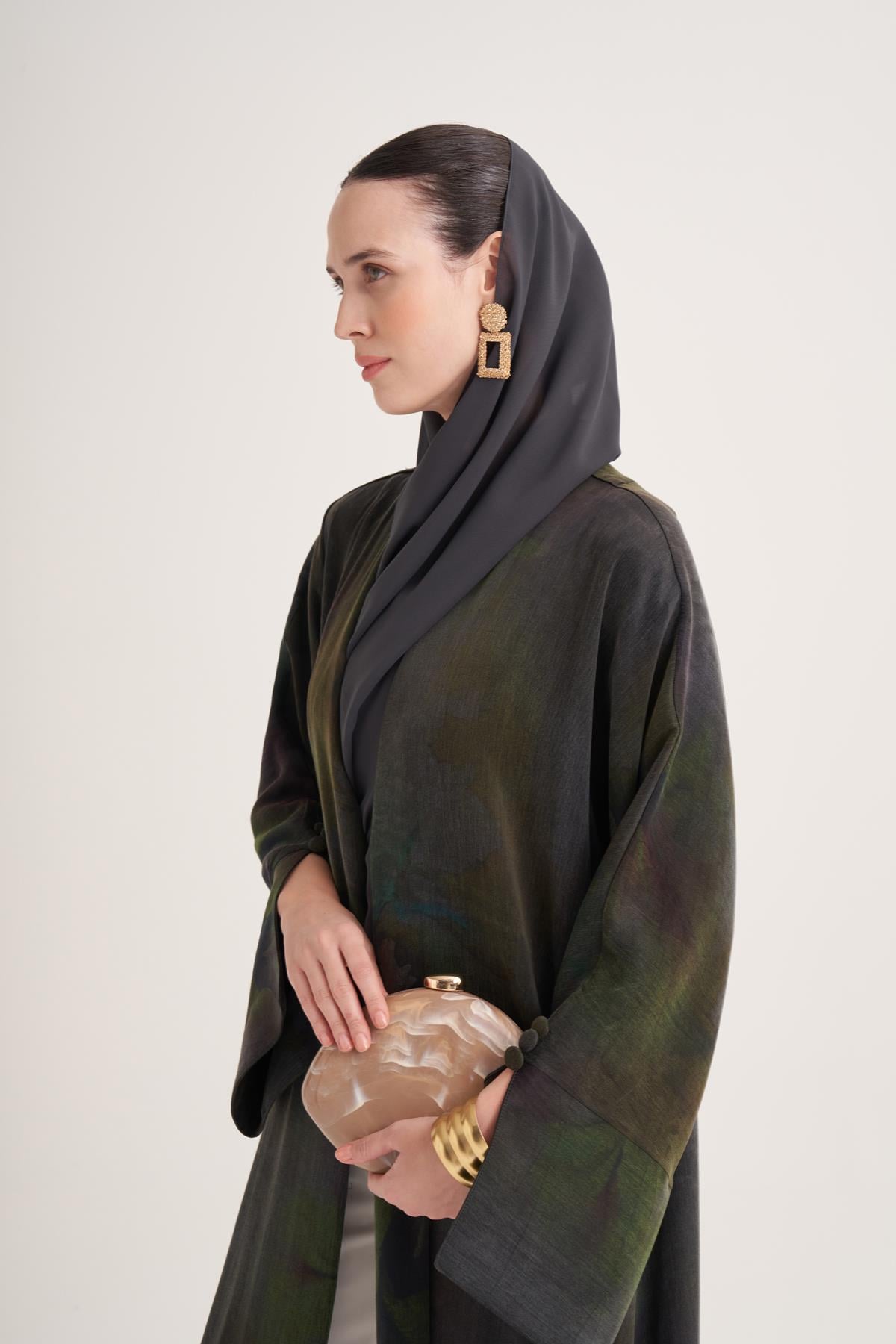 BEREN CUPRO ABAYA & SCARF-GREEN MIX
