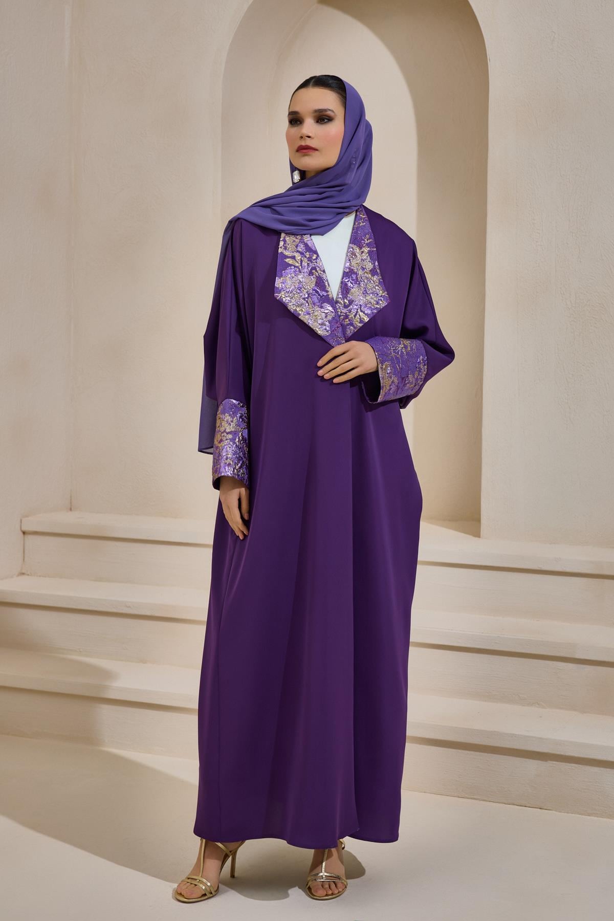 BROCADE MIX ABAYA PURPLE