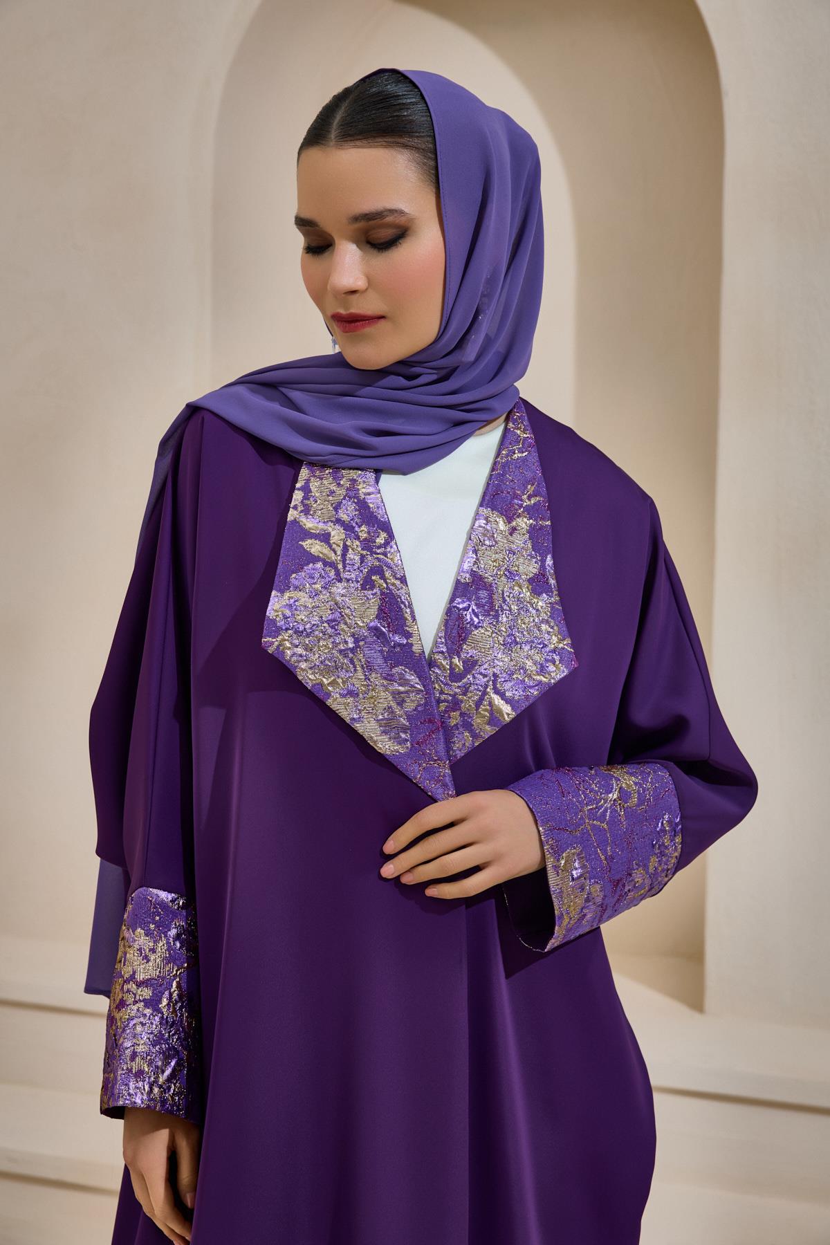 BROCADE MIX ABAYA PURPLE