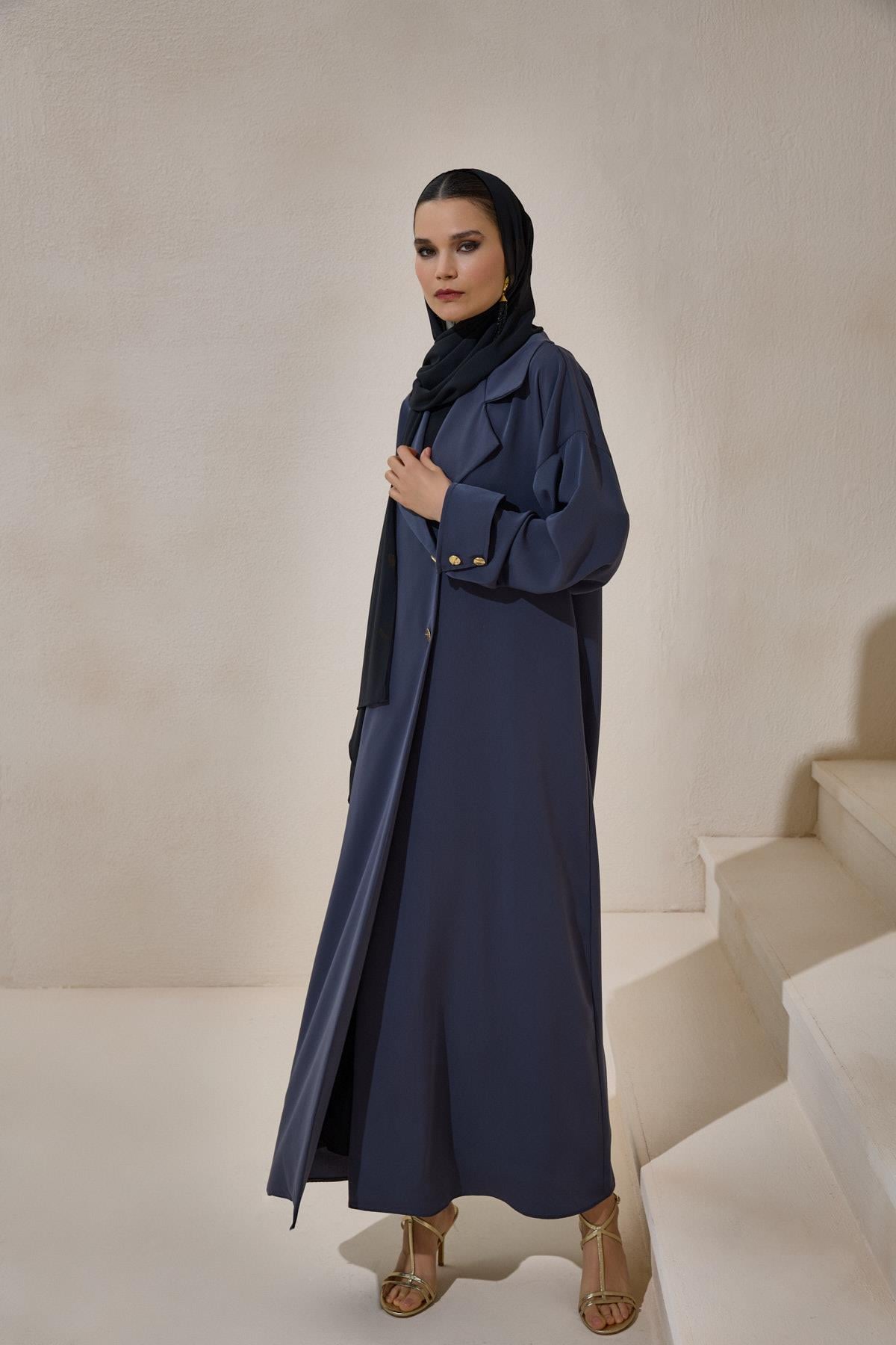 CREPE TRENCH ABAYA GREY