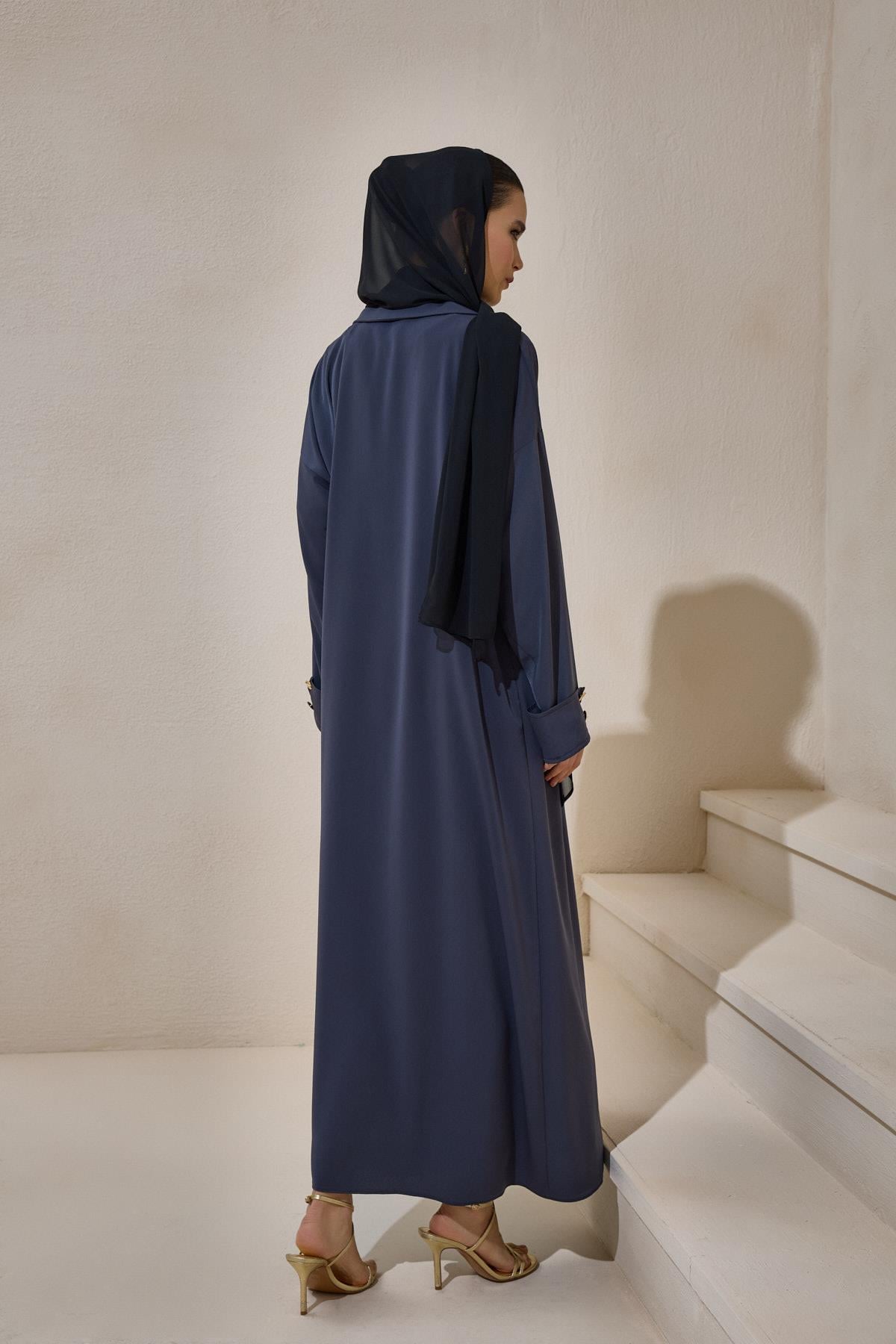 CREPE TRENCH ABAYA GREY
