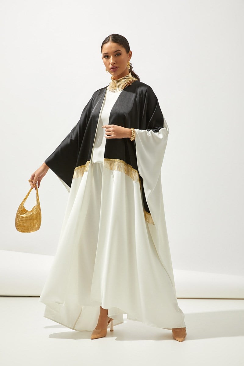 DESERT ABAYA HANDMADE-WHITE BLACK
