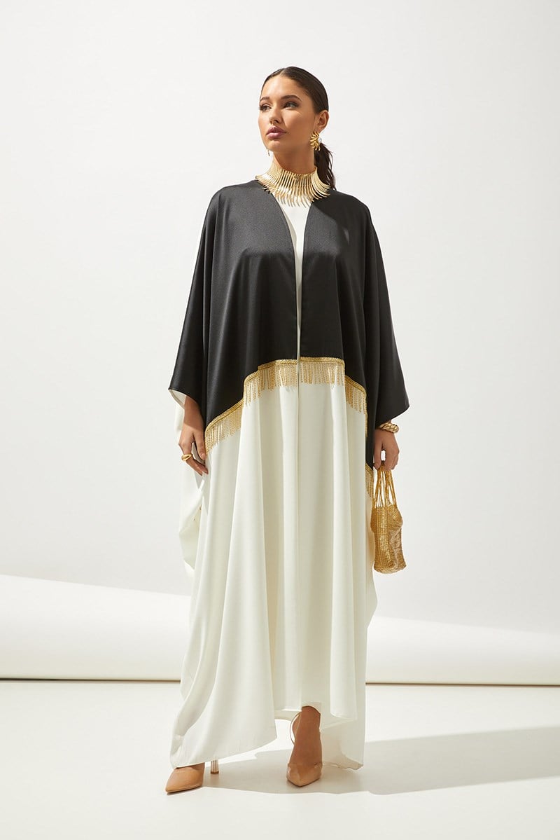 DESERT ABAYA HANDMADE-WHITE BLACK