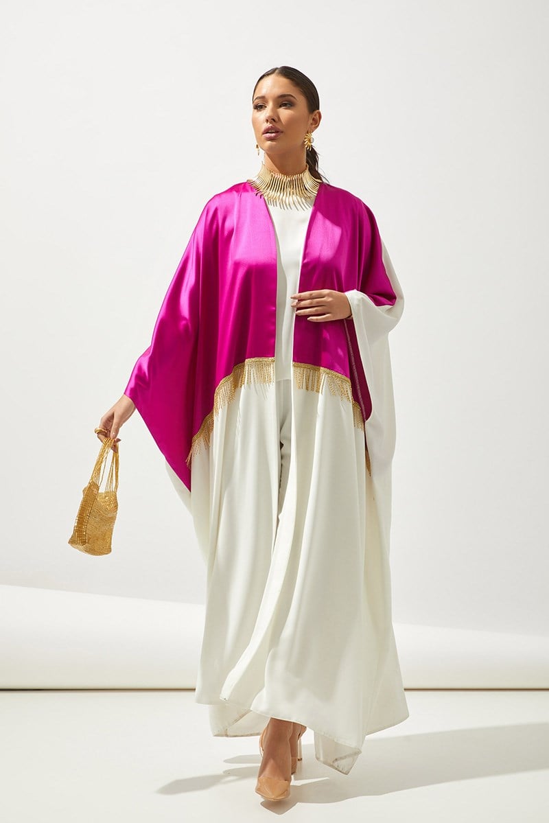 DESERT ABAYA HANDMADE -WHITE PINK