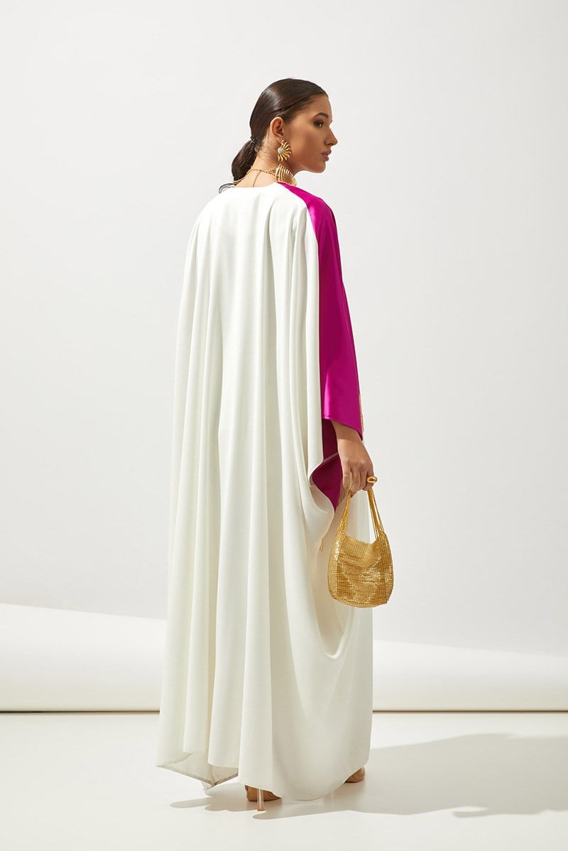 DESERT ABAYA HANDMADE -WHITE PINK
