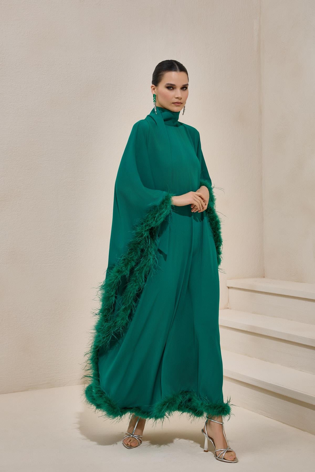 DİVA FEATHER KAFTAN EMERALD
