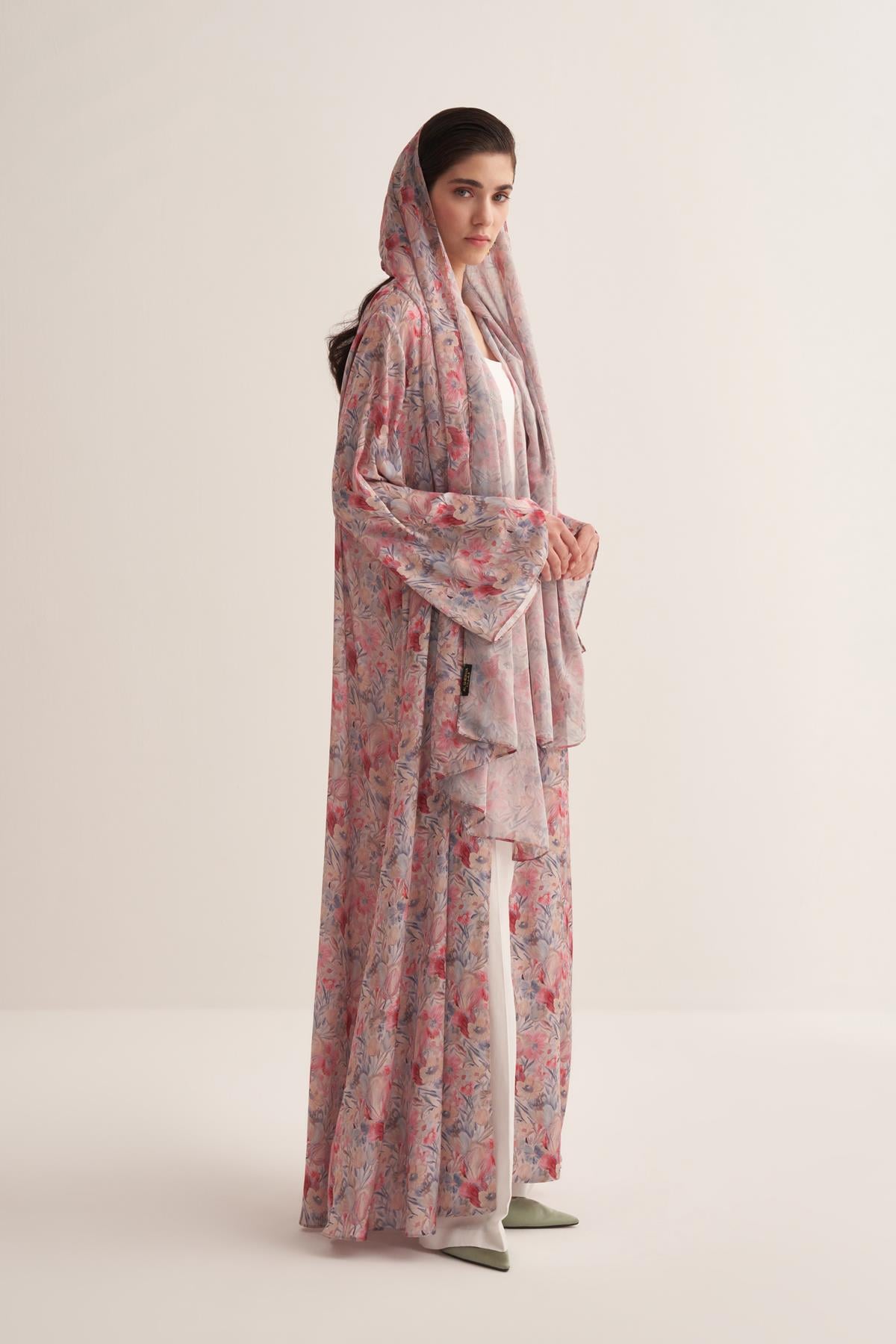 FLORAL SATIN ABAYA & SCARF