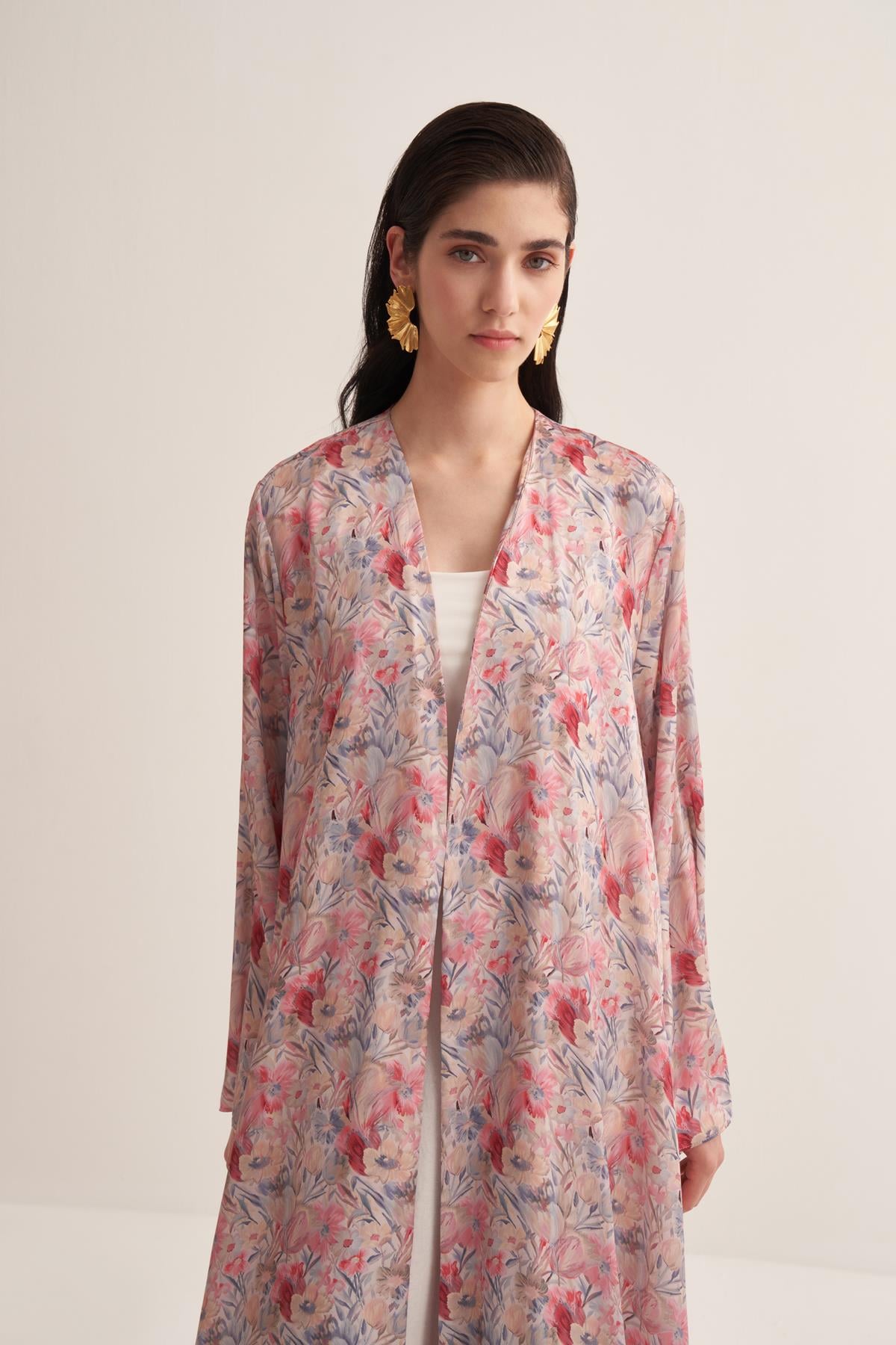 FLORAL SATIN ABAYA & SCARF