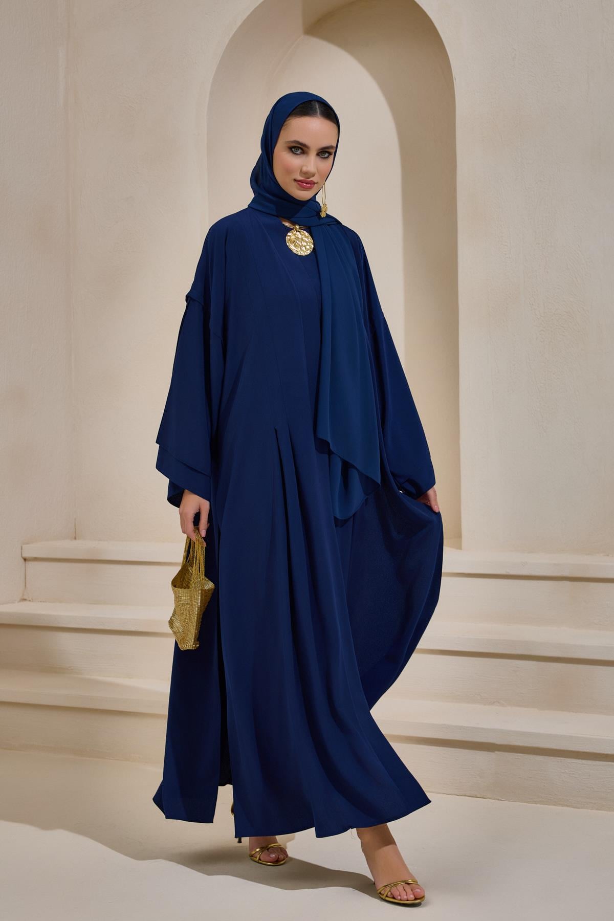 LAİLA CREPE ABAYA SET NAVY BLUE