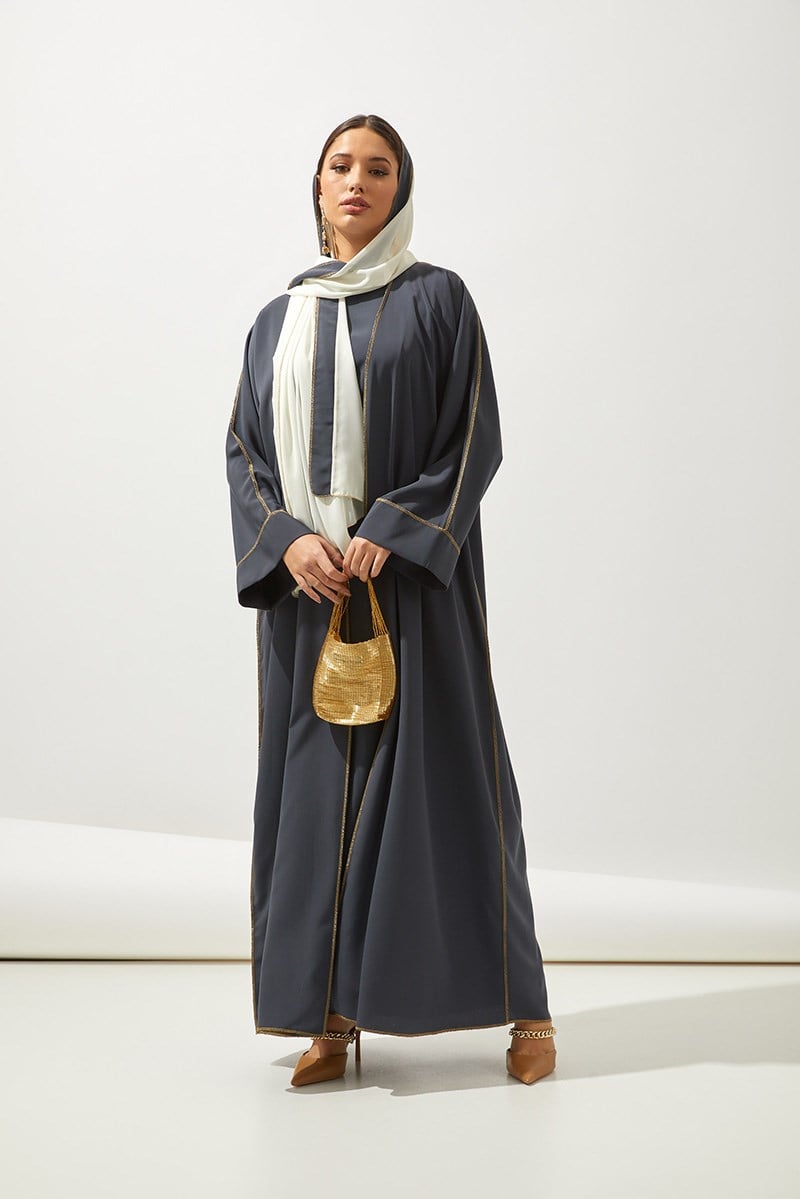 LINE ABAYA DRESS SHAWL 3 PIECE SET -ANTHRACITE