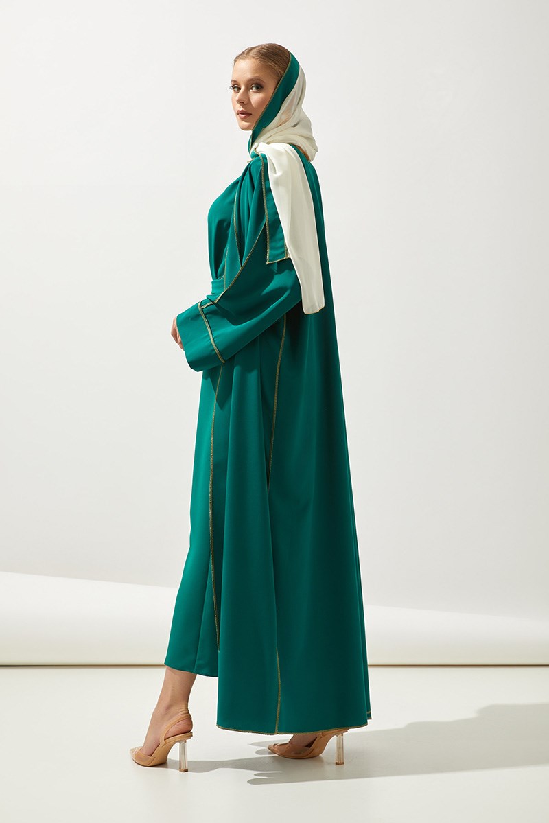 LINE ABAYA DRESS SHAWL 3 PIECE SET -GREEN