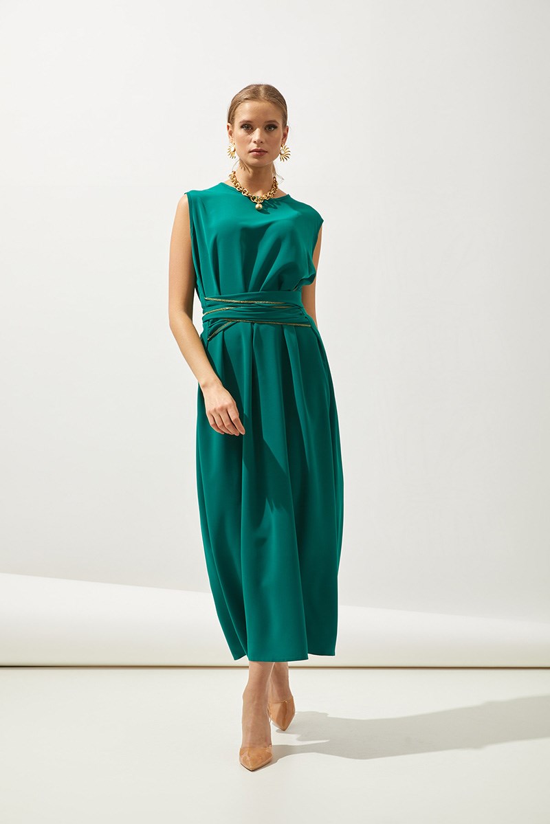LINE ABAYA DRESS SHAWL 3 PIECE SET -GREEN
