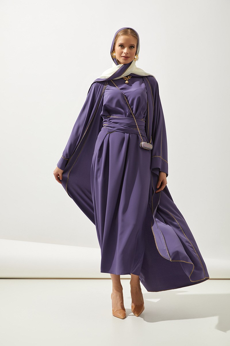 LINE ABAYA DRESS SHAWL 3 PIECE SET- LILAC