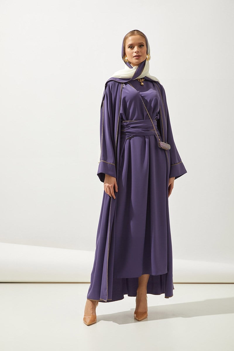 LINE ABAYA DRESS SHAWL 3 PIECE SET- LILAC