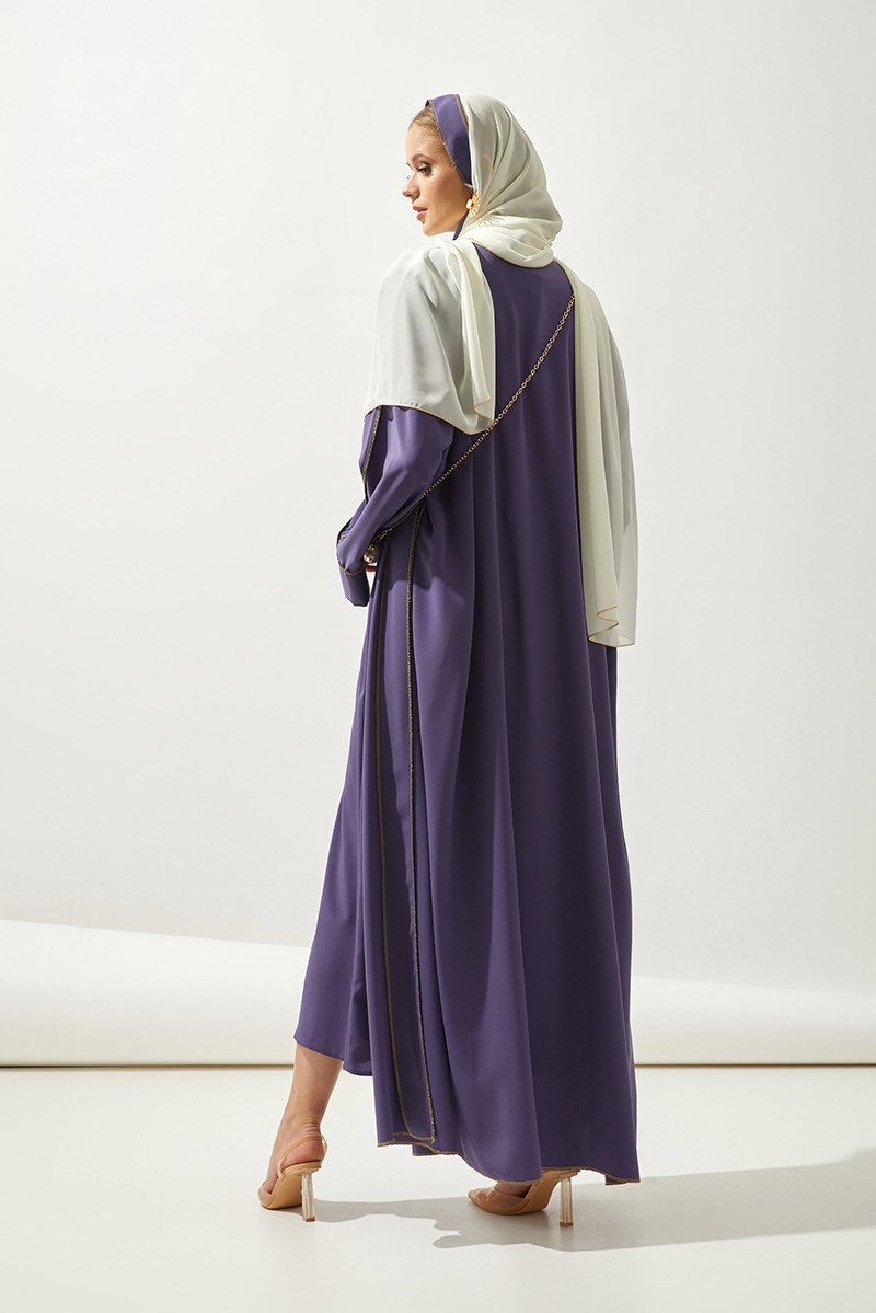 LINE ABAYA DRESS SHAWL 3 PIECE SET- LILAC