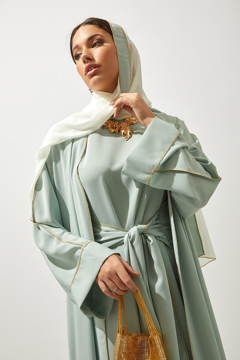 LINE ABAYA DRESS 3 SET-MINT