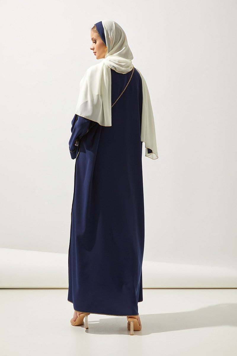 LINE ABAYA DRESS SHAWL 3 PIECE SET-NAVY BLUE