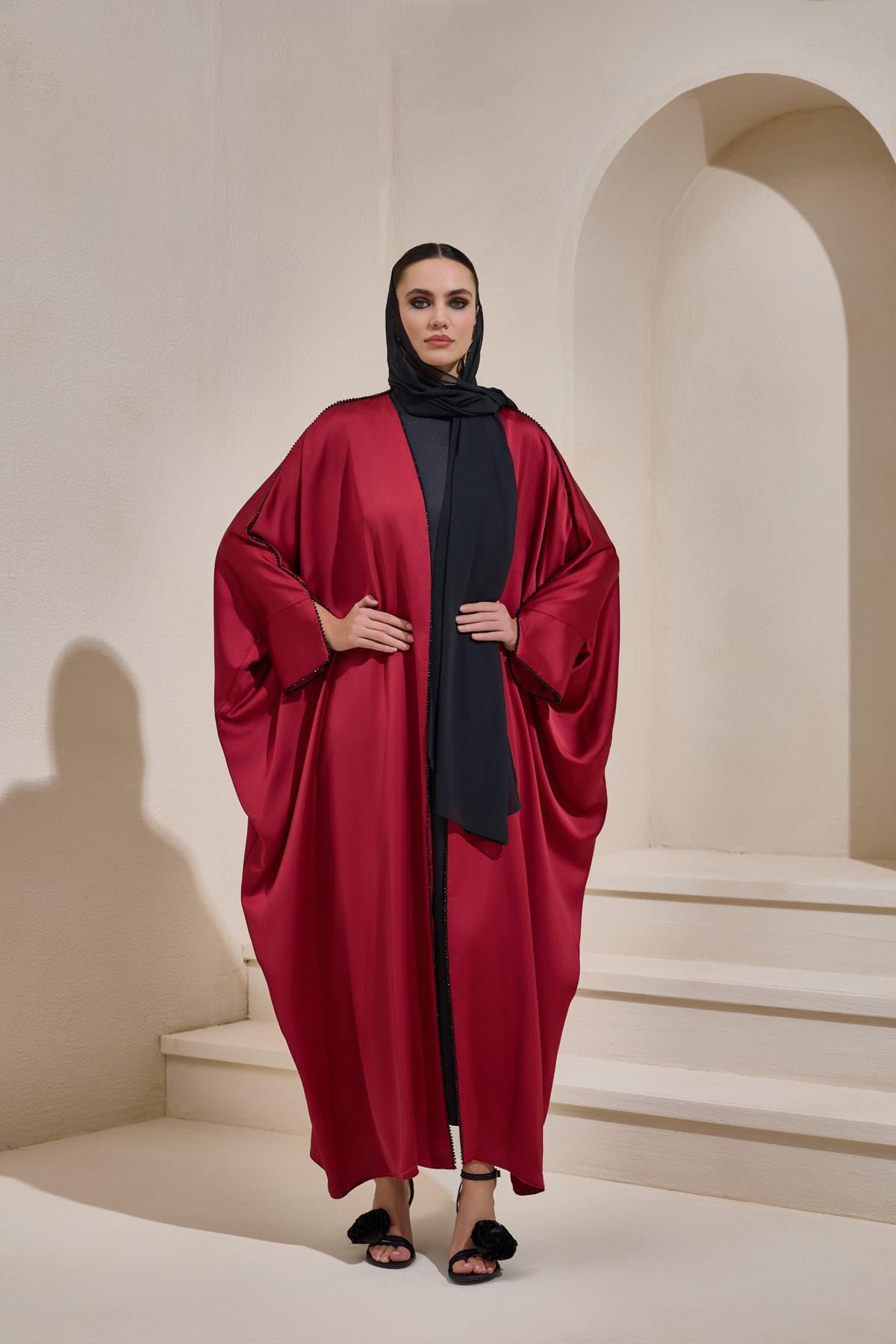 LUXURY SATIN ABAYA BURGUNDY
