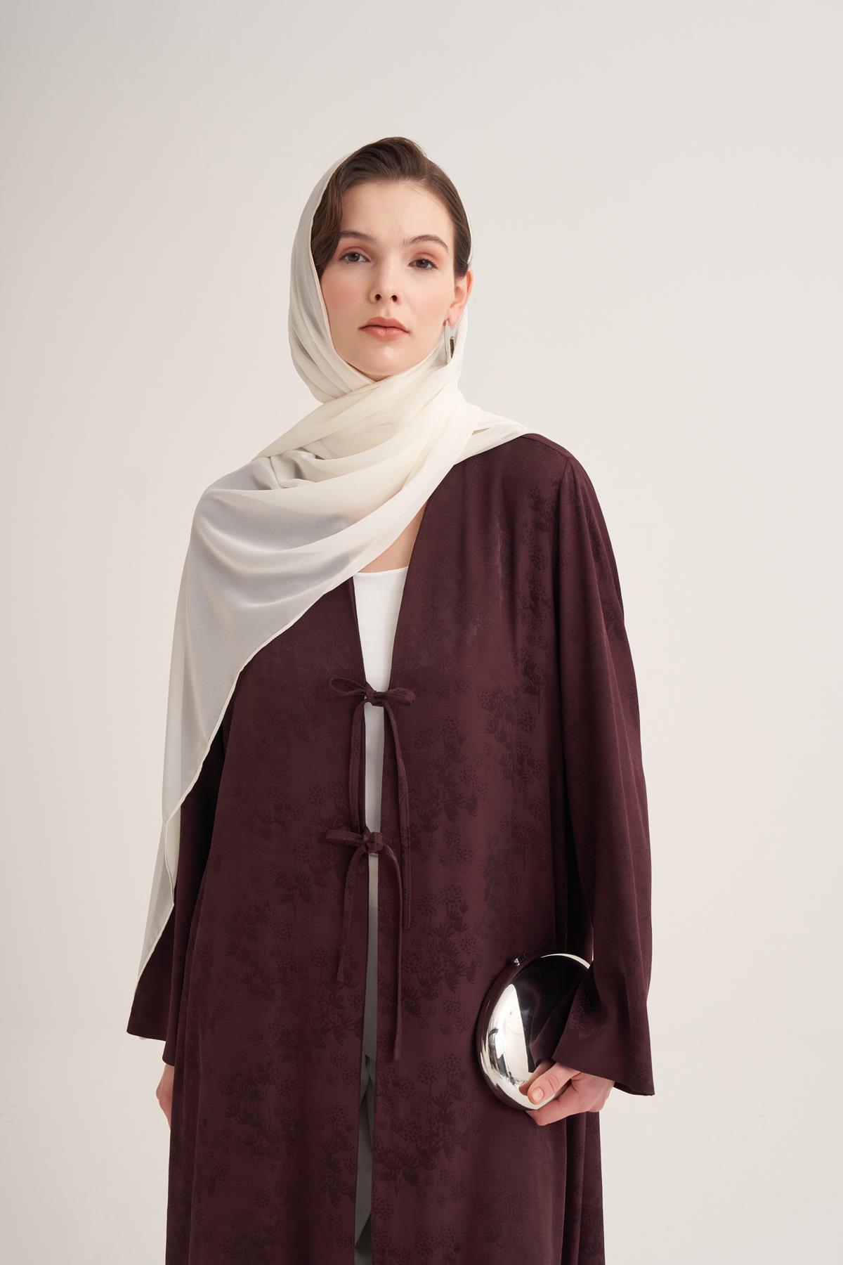 MILA LINEN MIX ABAYA & SCARF-BURGUNDY