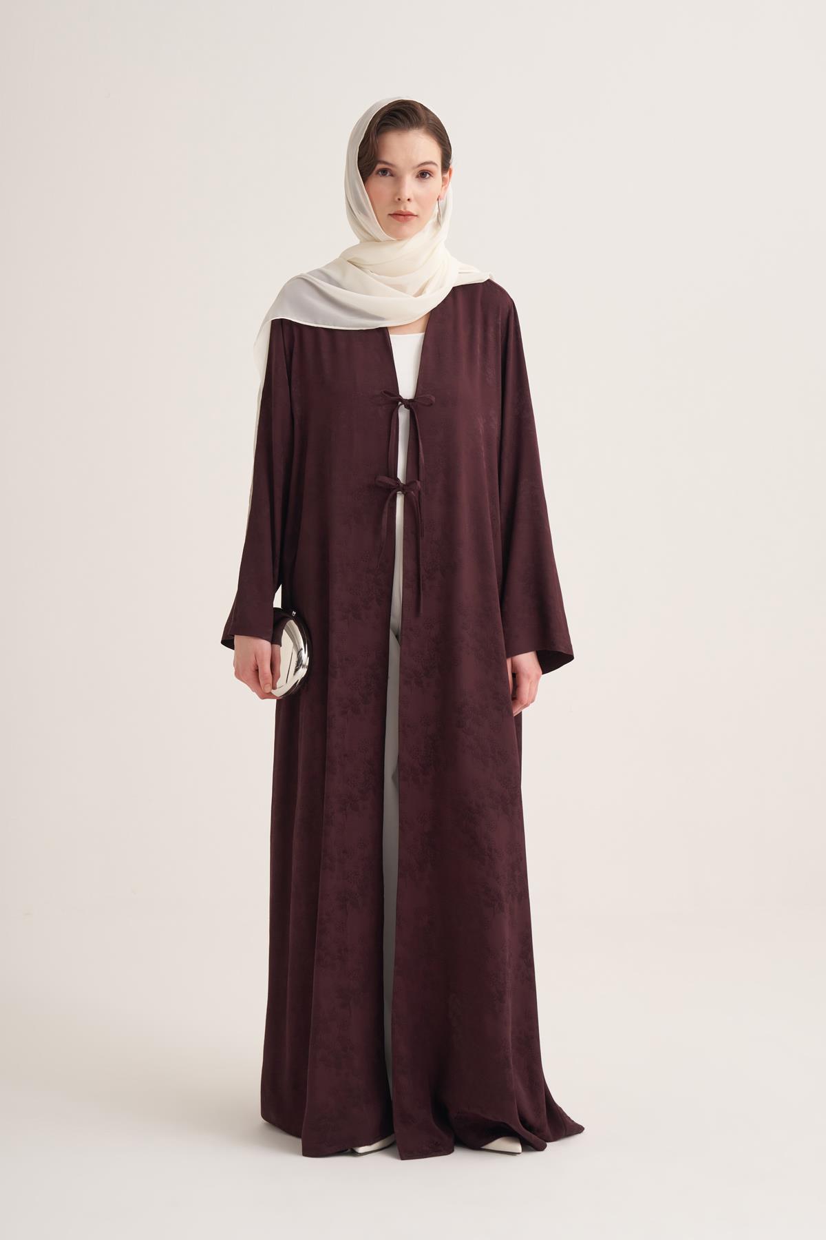 MILA LINEN MIX ABAYA & SCARF-BURGUNDY