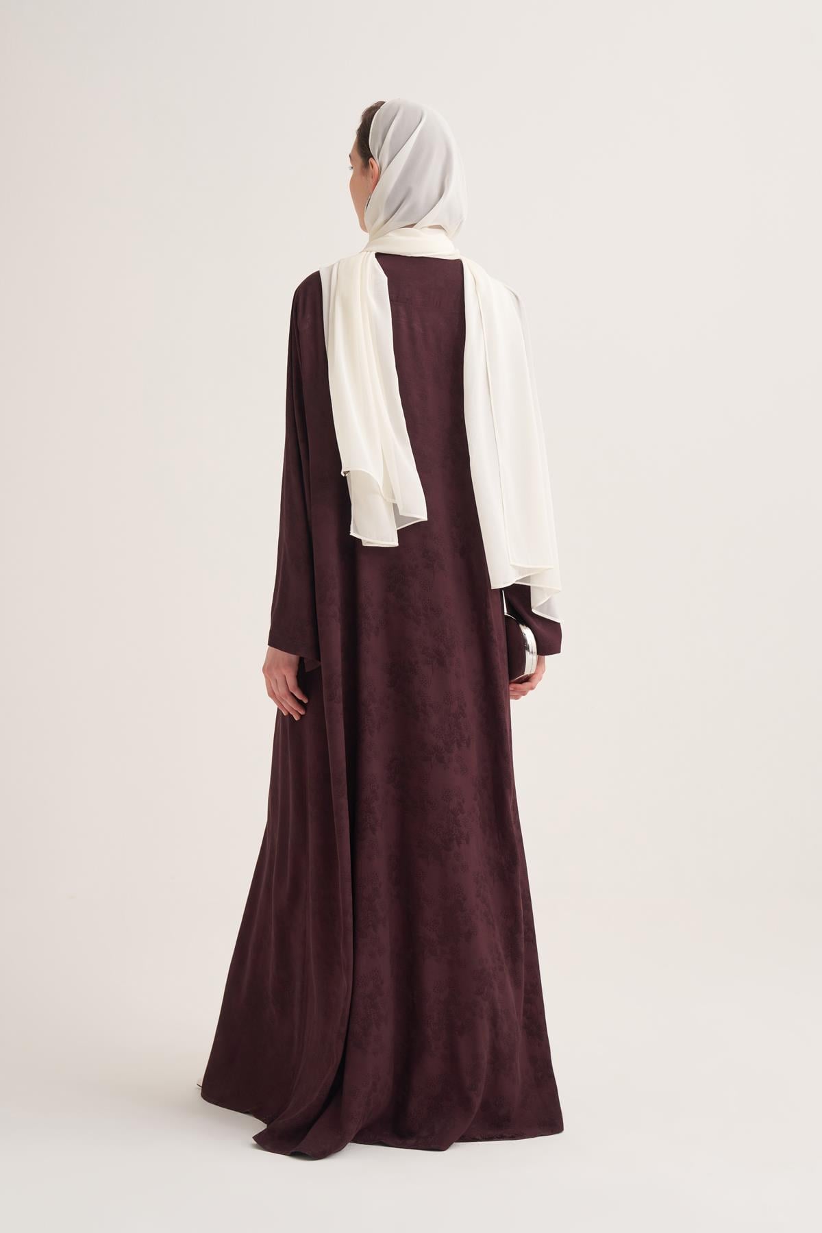 MILA LINEN MIX ABAYA & SCARF-BURGUNDY