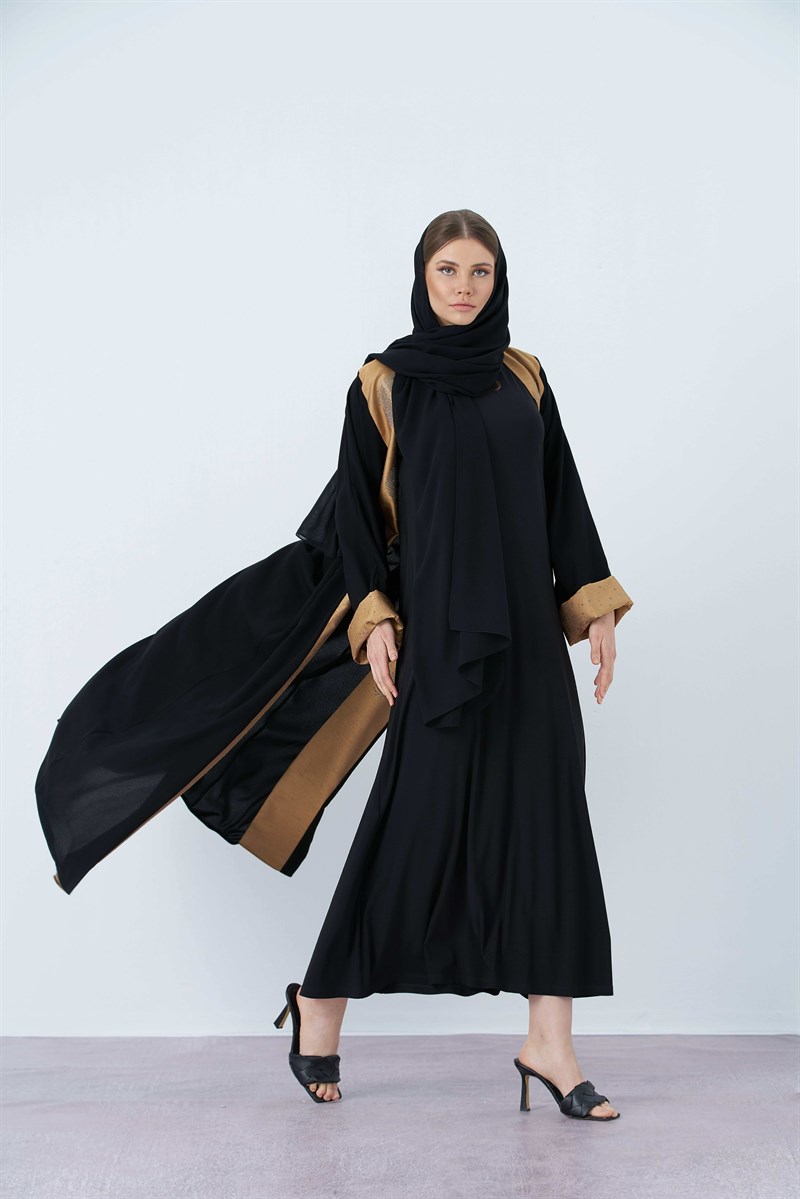 PALMİYE TAŞ DETAYLI ABAYA- GOLD