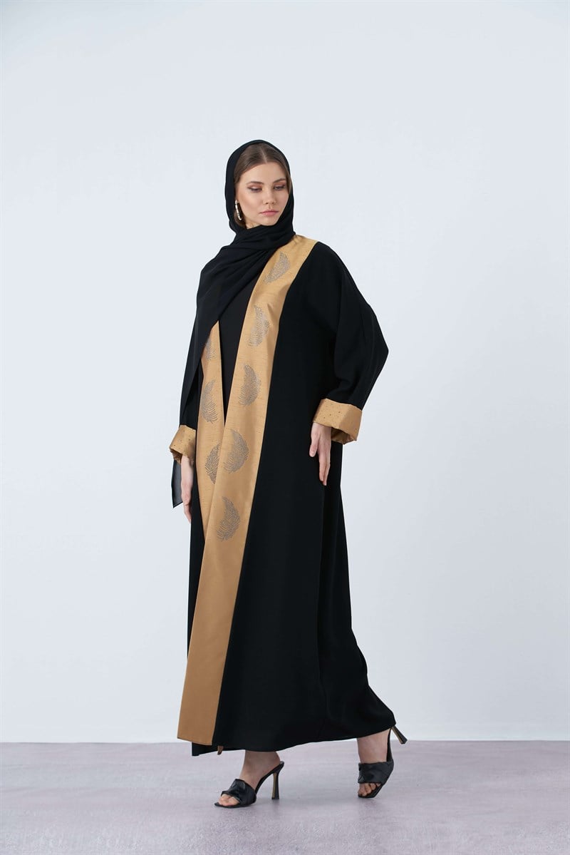 PALMİYE TAŞ DETAYLI ABAYA- GOLD