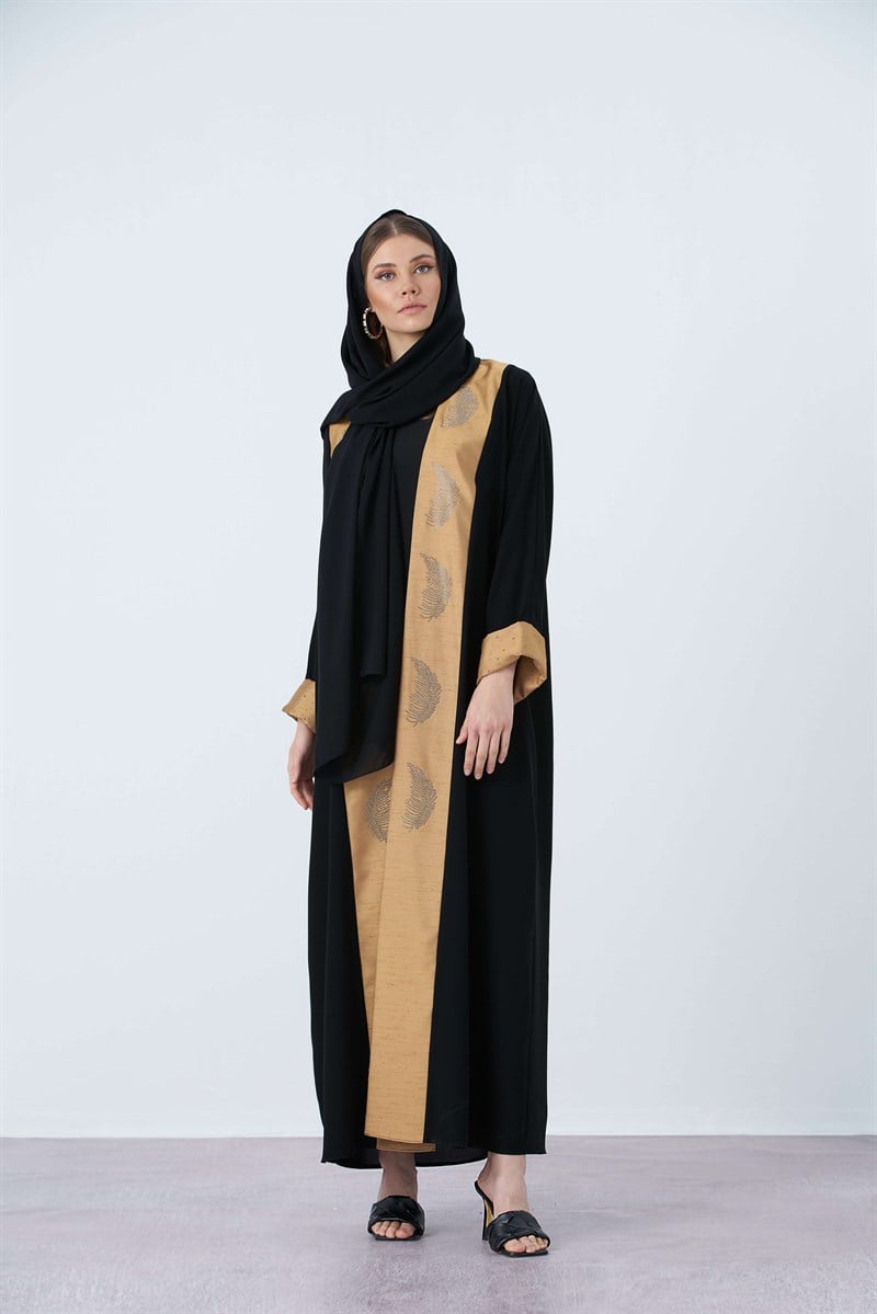 PALMİYE TAŞ DETAYLI ABAYA- GOLD