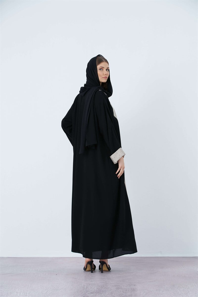 PALMİYE TAŞ DETAYLI ABAYA- GRİ